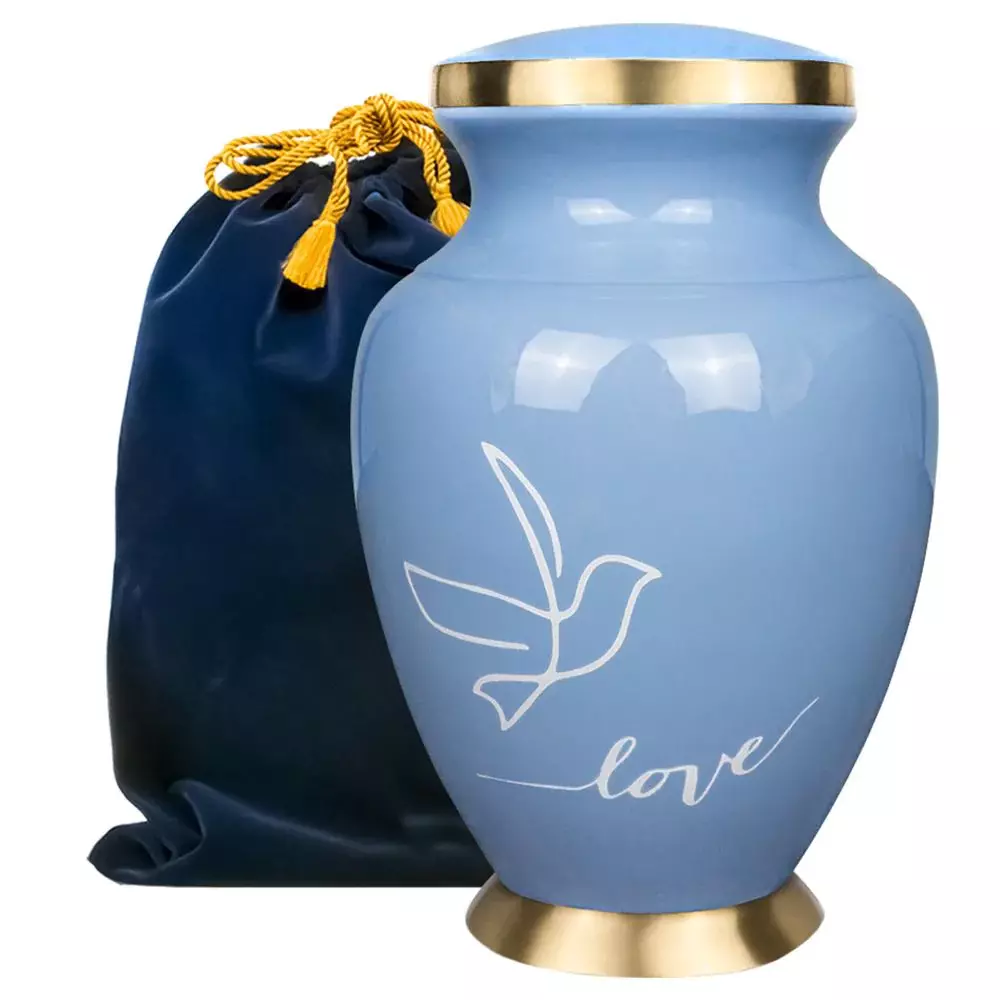 Modern Love Light Blue Large Adult Cremation Urn (With a Velvet Bag) Modern Love Light Blue Large Adult Cremation Urn (With a Velvet Bag)