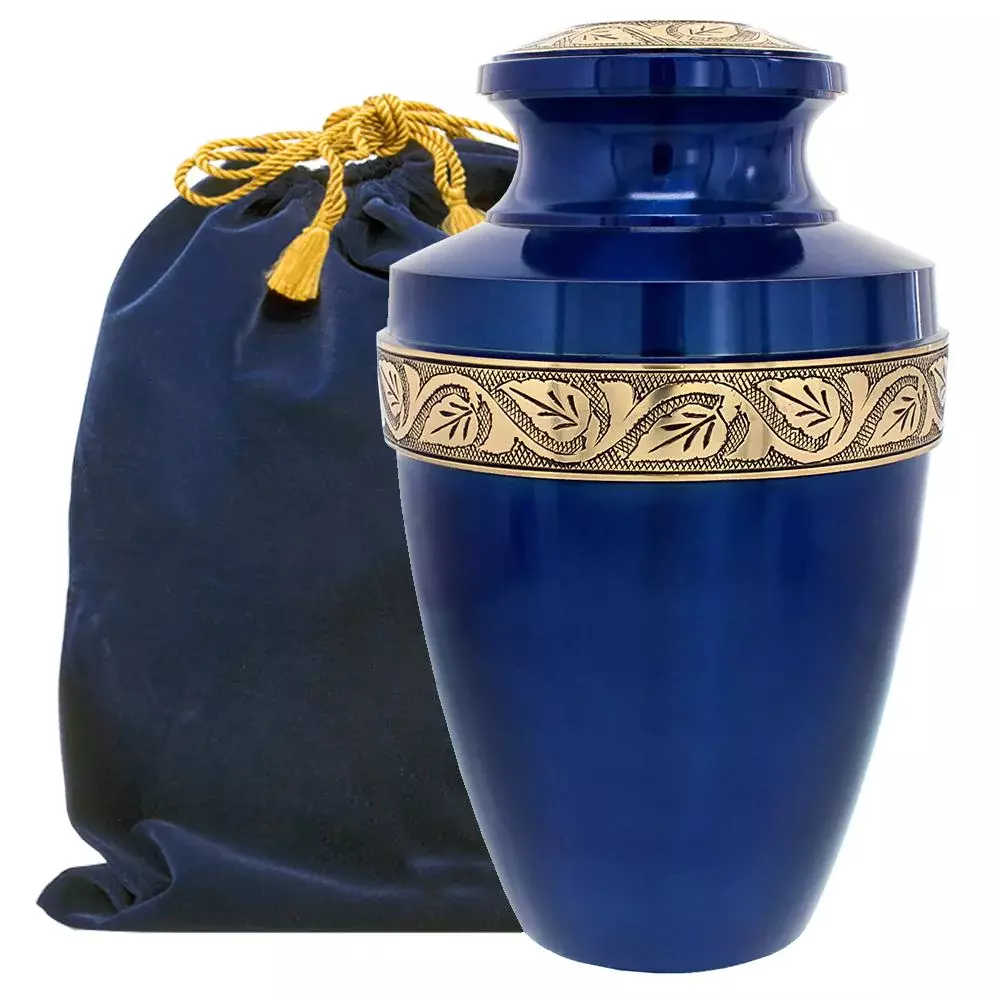 Serenity Blue Beautiful Adult Cremation Urn (With a Velvet Bag)