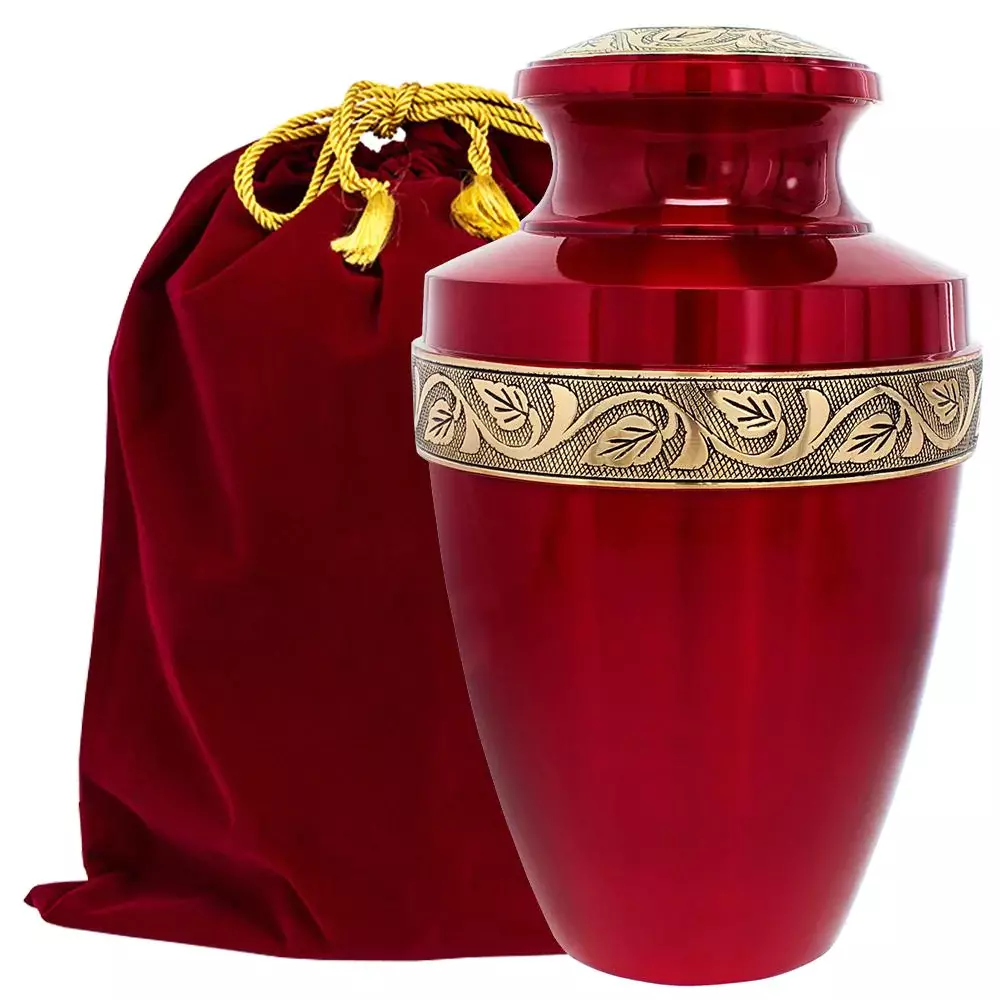 Serenity Red Adult Cremation Urn (With a Velvet Bag) Serenity Red Adult Cremation Urn (With a Velvet Bag)
