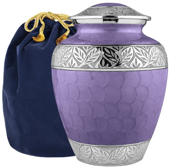 Silver Linings Lavender Adult Cremation Urn For Human Ashes - With Velvet Bag