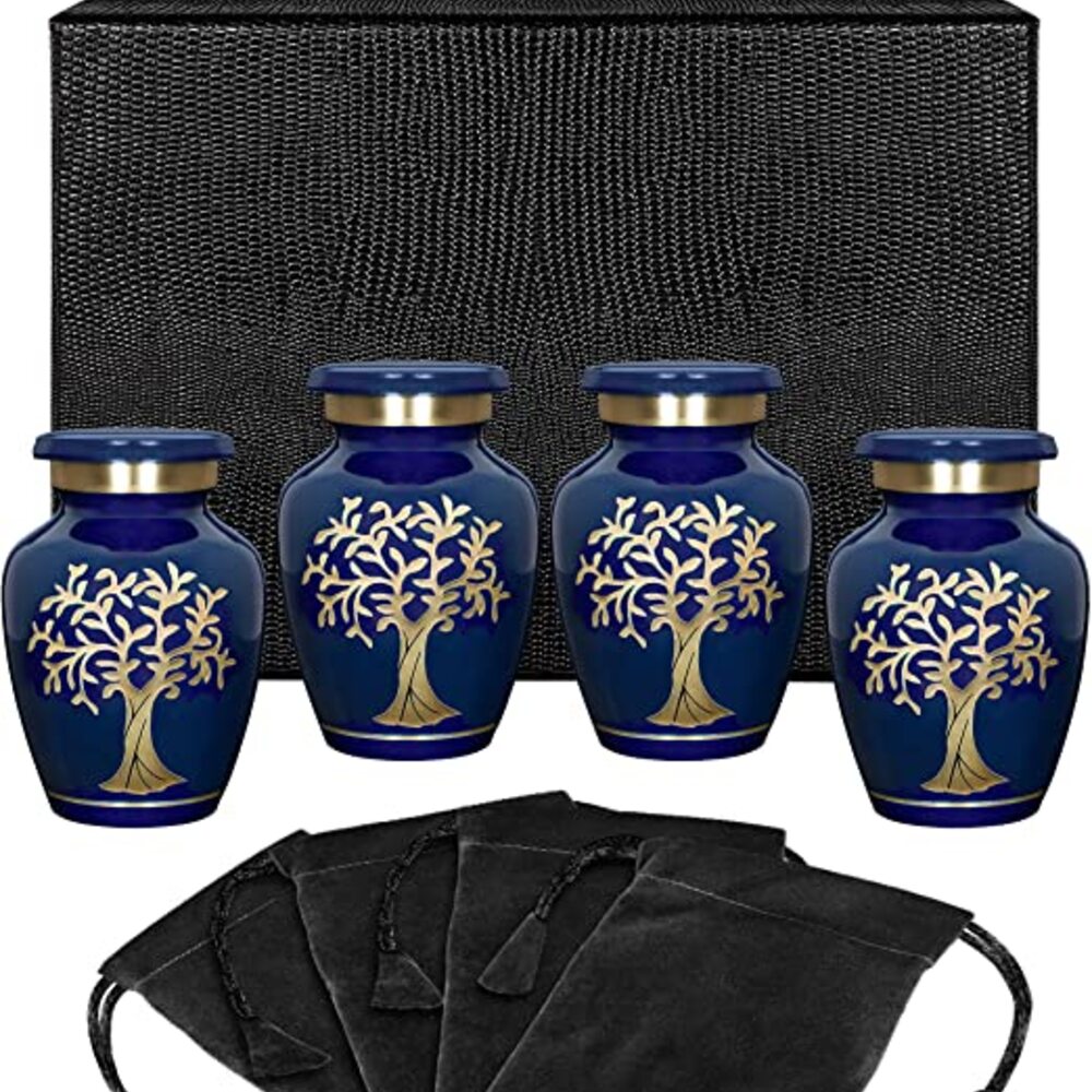 Tree of Life Blue Small Keepsake Urn (Set of 4 — With a Case)