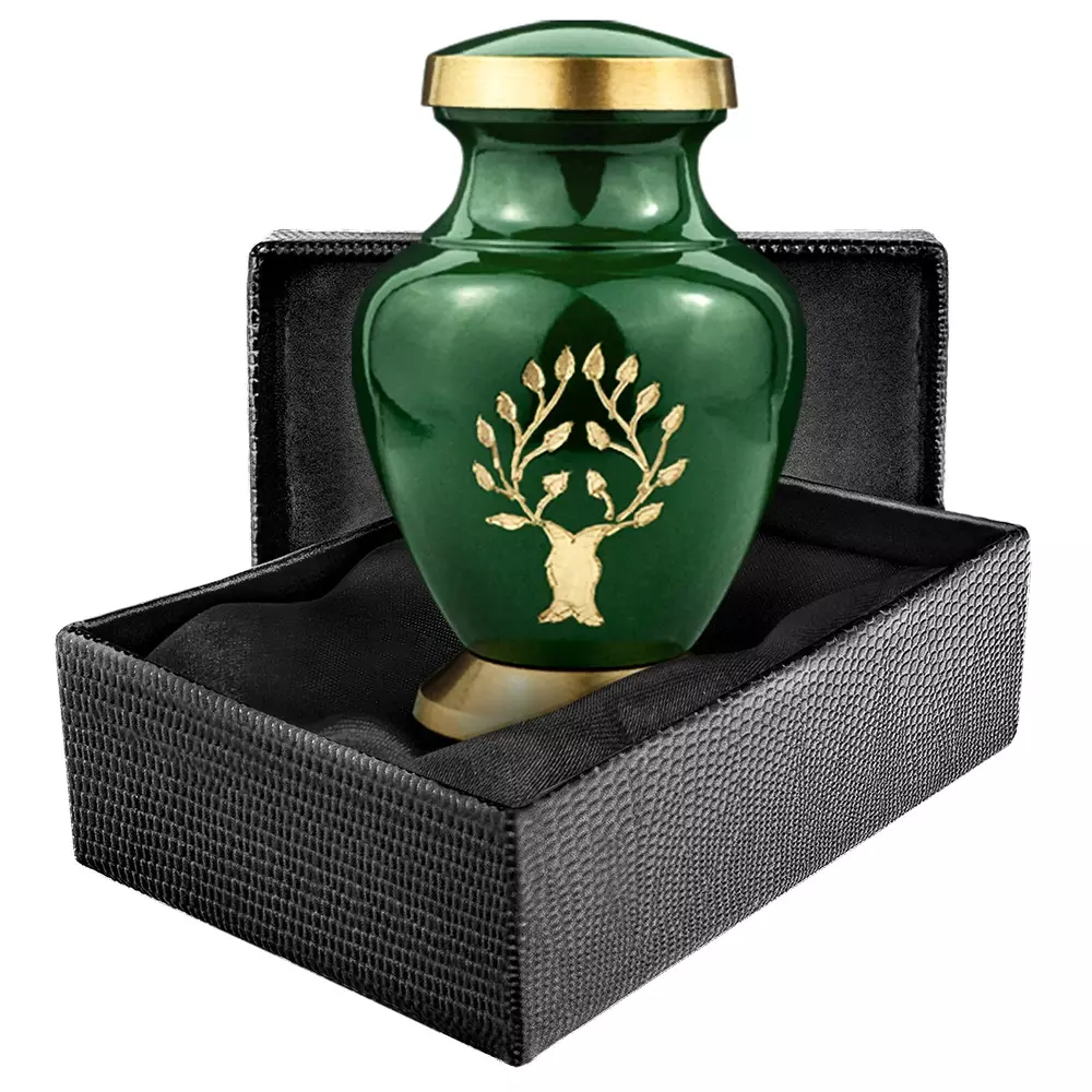 Tree of Life Classy Green Small Keepsake Urn (With a Case)