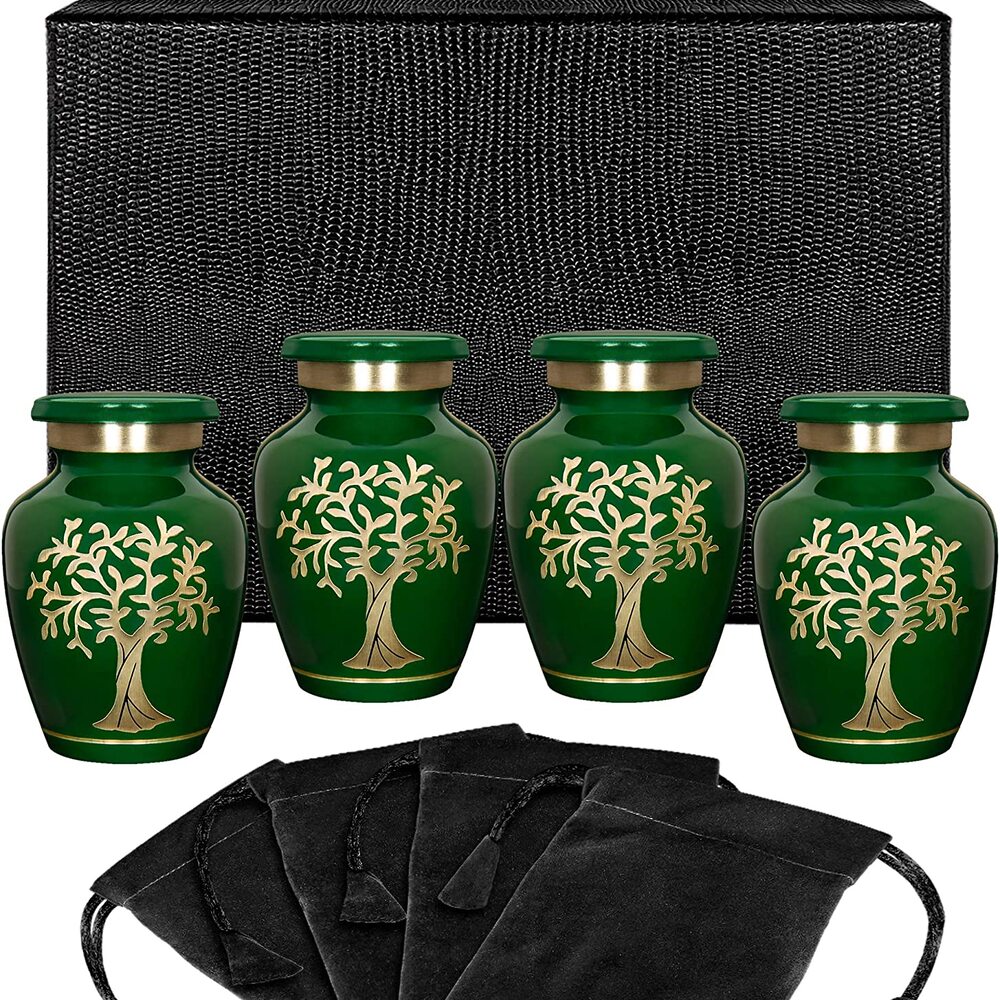 Tree of Life Green Small Keepsake Urn (Set of 4 — With a Case) Tree of Life Green Small Keepsake Urn (Set of 4 — With a Case)