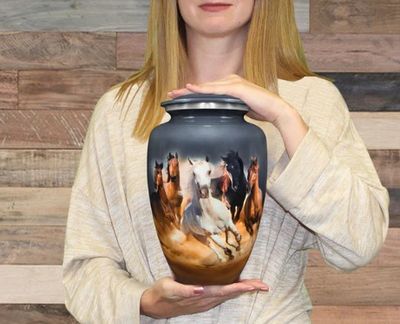 Forever Free Horses Running Adult Large Cremation Urn For Human Ashes