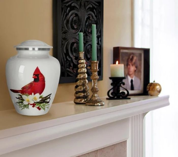Peace And Harmony Beautiful Red Cardinal Adult Large Cremation Urn For Human Ashes