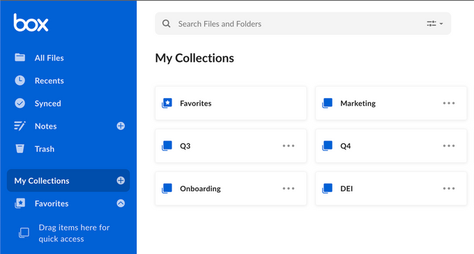 Screenshot of Collections on Box.com