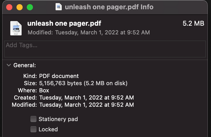 Screenshot of metadata from a file