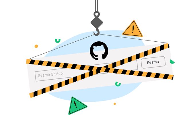 GitHub search ribbon held up by crane covered with yellow tape