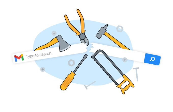 Gmail search bar snapped in half being fixed by tools