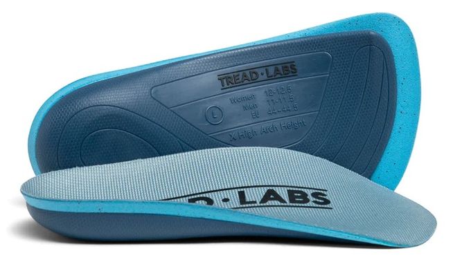 Blue insoles on display from Tread Labs