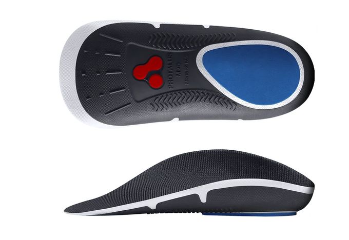 Black and blue insoles from Protalus on display