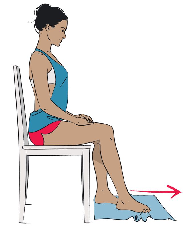 Illustration demonstrating towel curl exercise