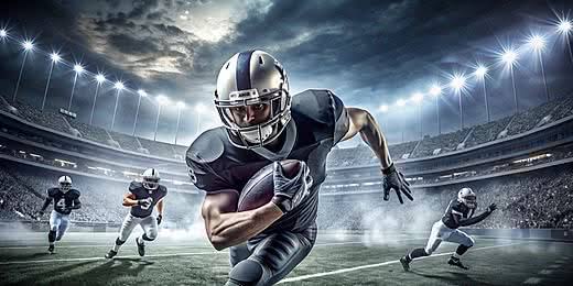 a football player running with the ball in his hand